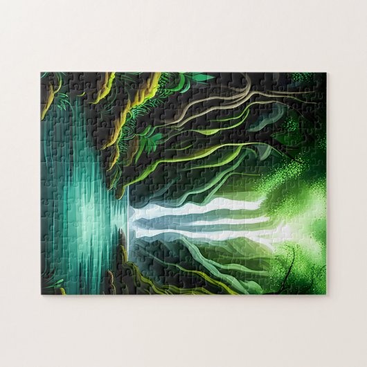 ジャングルの美しい滝 ジグソーパズル (横)