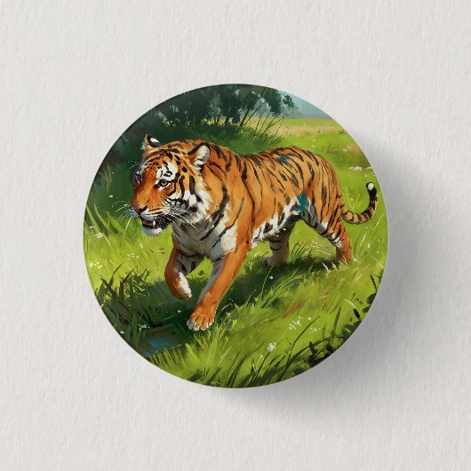 ジャングルの美走しいオレンジタイガー 缶バッジ (正面)