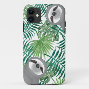 ジャングルの背景から覗く灰色のナマケモノ iPhone 11 ケース