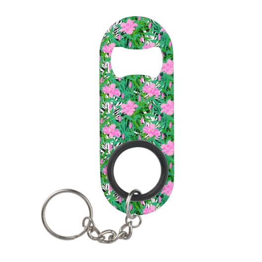 ジャングルの花が付いている熱帯パターン キーホルダー栓抜き (正面)