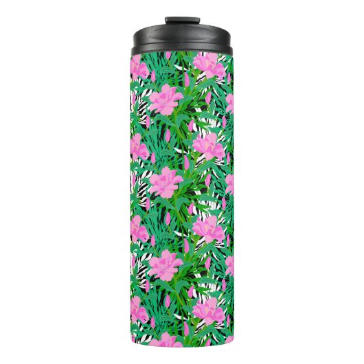ジャングルの花が付いている熱帯パターン タンブラー (正面)