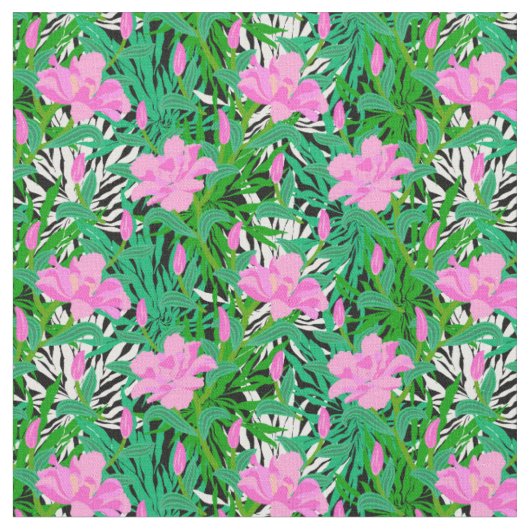 ジャングルの花が付いている熱帯パターン ファブリック (クローズアップ)