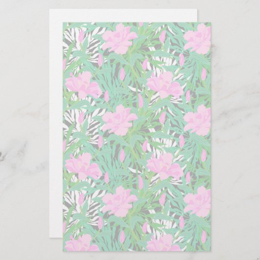 ジャングルの花が付いている熱帯パターン 便箋 (正面/裏面)