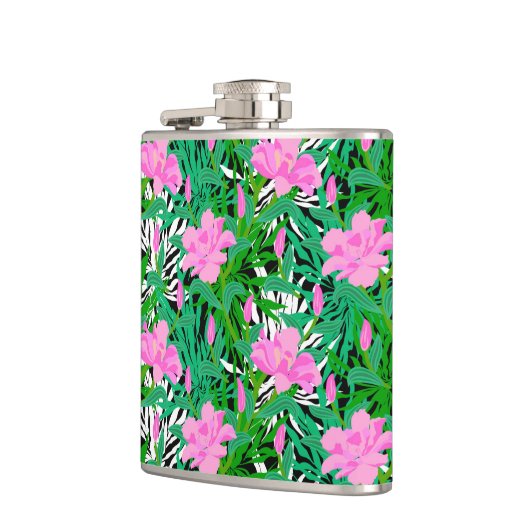 ジャングルの花が咲く熱帯の模様 フラスク (左)