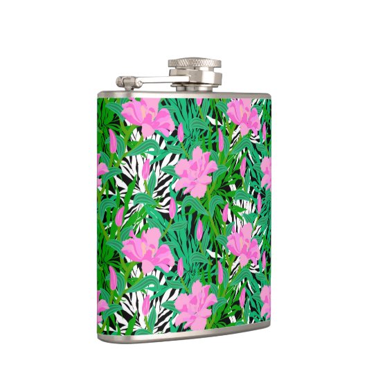 ジャングルの花が咲く熱帯の模様 フラスク (右)