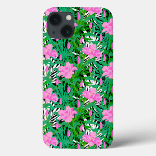 ジャングルの花が咲く熱帯の模様 iPhone 13ケース