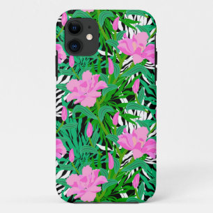 ジャングルの花が咲く熱帯の模様 iPhone 11 ケース