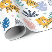 ジャングルの葉が白いかわいいヒョウ ラッピングペーパー (ロールコーナー)