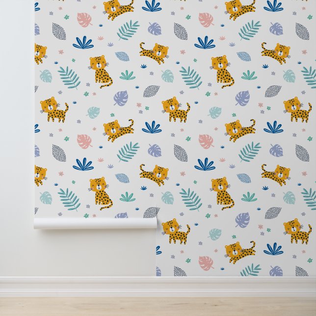 ジャングルの葉が白いかわいいヒョウ 壁紙 (アプリケーション)