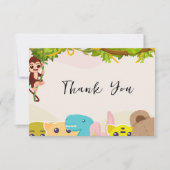 ジャングルの葉をテーマにしたサルの柔らかいおもちゃのベビーシャワー サンキューカード (正面)