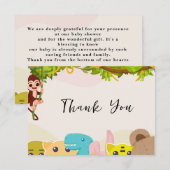 ジャングルの葉をテーマにしたサルの柔らかいおもちゃのベビーシャワー サンキューカード (正面/裏面)