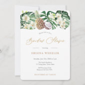 ジャングルの葉グリーンホワイトパイナップルブライダルシャワー 招待状 (正面)