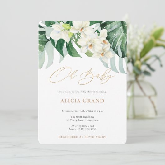 ジャングルの葉男女兼用赤ちゃんシャワーパーティー 招待状 (スタンド正面)