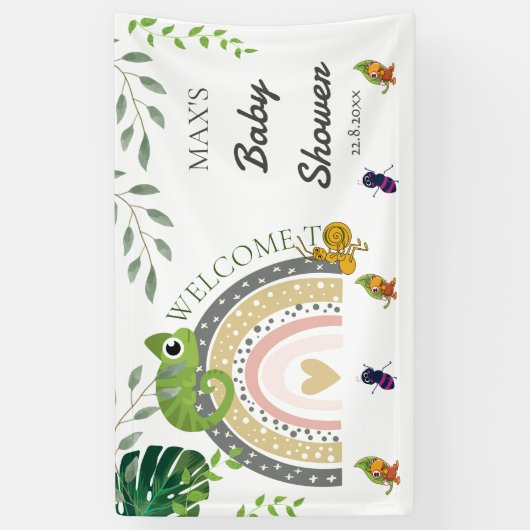 ジャングルの虹の赤ちゃんシャワーへようこそ 横断幕 (縦)