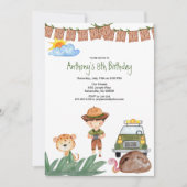 ジャングルの誕生日のジープとの男の子のサファリ 招待状 (正面)