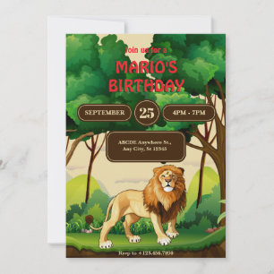 ジャングルの誕生日のライオンの王 招待状