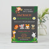 ジャングルの誕生日の招待パーティー動物招待状 招待状 (スタンド正面)