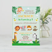 ジャングルの誕生日の招待パーティー動物招待状 招待状 (スタンド正面)