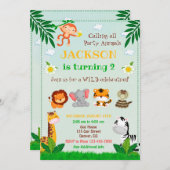 ジャングルの誕生日の招待パーティー動物招待状 招待状 (正面/裏面)
