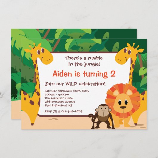 ジャングルの誕生日の招待状 招待状 (正面/裏面)