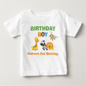 ジャングルの誕生日のTシャツの幼児のベビーの子供のサファリ ベビーTシャツ (正面)