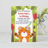 ジャングルの誕生日パーティーの招待に可愛い虎 招待状 (スタンド正面)