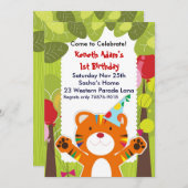 ジャングルの誕生日パーティーの招待に可愛い虎 招待状 (正面/裏面)