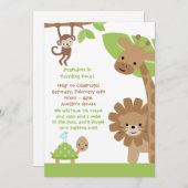 ジャングルの誕生日パーティーへの招待 招待状 (正面/裏面)