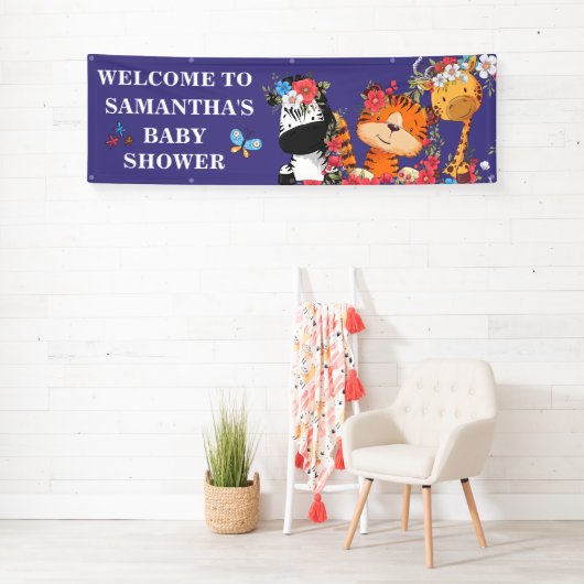 ジャングルの赤ちゃんがかわいい赤ちゃんの動物を紫のサファリにシャワー 横断幕 (インサイチュ)