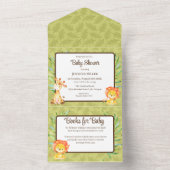 ジャングルの赤ちゃんシャワーと本すべて一つの招待状 オールインワン招待状 (内側)