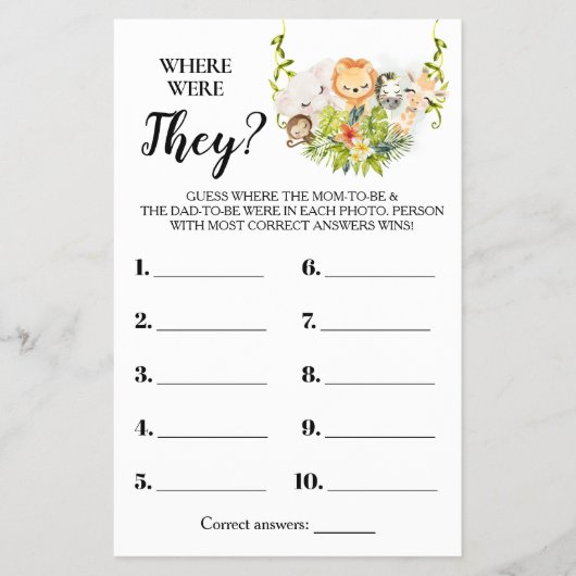 ジャングルの赤ちゃんシャワーのゲームカードはどこにあった チラシ (正面)