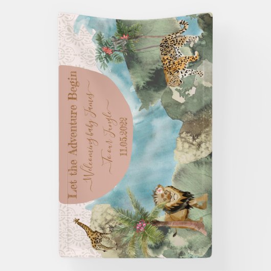 ジャングルの赤ちゃんシャワーのバナーへようこそ 横断幕 (縦)