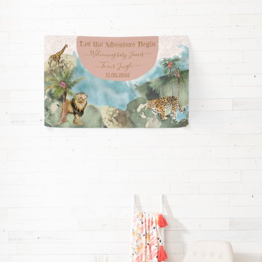 ジャングルの赤ちゃんシャワーのバナーへようこそ 横断幕 (インサイチュ)