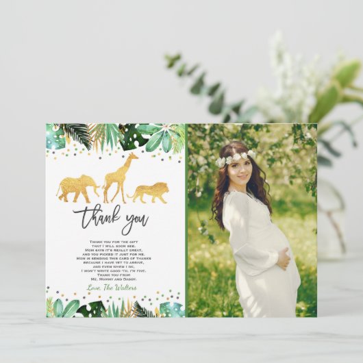 ジャングルの赤ちゃんシャワーサンキューカードジャングルシャワー サンキューカード (スタンド正面)