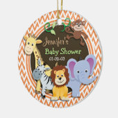 ジャングルの赤ちゃんシャワー;オレンジと白シェブロン セラミックオーナメント (左)