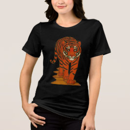 ジャングルの道を行くクロワッサンアートのトラ トライブレンドTシャツ
