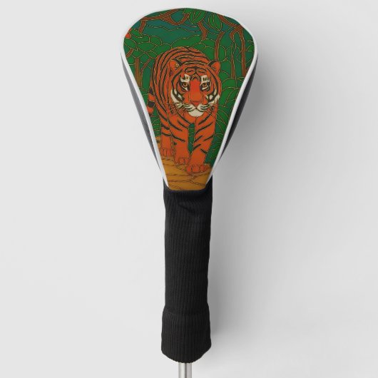 ジャングルの道を行く七宝焼のトラ ゴルフヘッドカバー (正面)