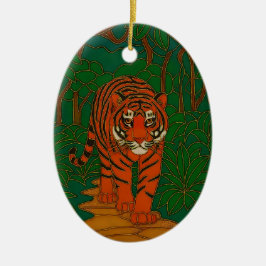 ジャングルの道を行く七宝焼のトラ セラミックオーナメント