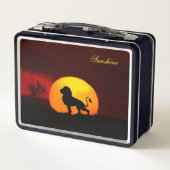ジャングルの野生のライオン、日の出&書道 メタルランチボックス (裏面)