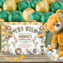 ジャングルの野生動物の誕生日パーティーの招待状