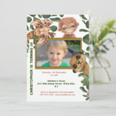 ジャングルの野生動物をテーマにした写真の誕生日パーティー 招待状 (スタンド正面)