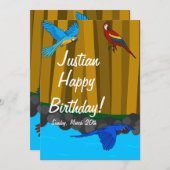 ジャングルの鳥の誕生日パーティー 招待状 (正面/裏面)