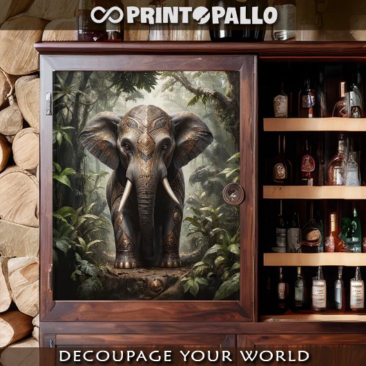 ジャングルの黄金の衣装を着た神聖な象 –  薄葉紙