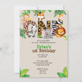 ジャングルの1歳誕生日パーティー招待状 招待状 (正面)