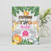 ジャングルの2番目の誕生日の招待ガールサファリ動物園2 招待状 (スタンド正面)