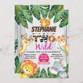 ジャングルの2番目の誕生日の招待ガールサファリ動物園2 招待状 (正面/裏面)