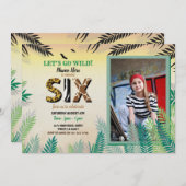 ジャングルの6歳の誕生日パーティー6のサファリ動物園の写真 招待状 (正面/裏面)