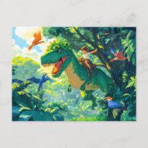 ジャングルや鳥でTレックスに乗るアニメ少年