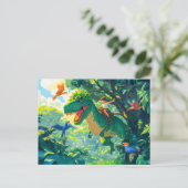 ジャングルや鳥でTレックスに乗るアニメ少年 シーズンポストカード (スタンド正面)