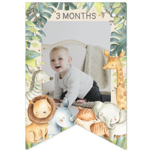 ジャングルをテーマにした男の子の誕生日の写真バナー バンティングフラッグ (第2の旗)